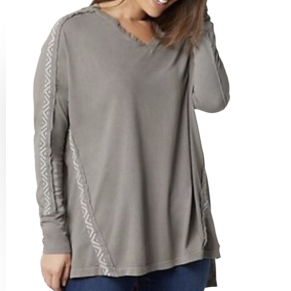 Life Is Good Freestyle Wash Gray Tunic Tee 100% Cotton Wmn XL Boho Oversized